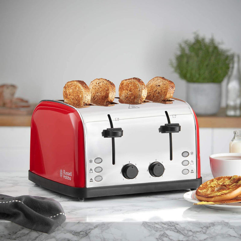 Russell Hobbs 28362 Stainless Steel Toaster, 4 Slice with Variable Browning Settings and Removable Crumb Trays, Red