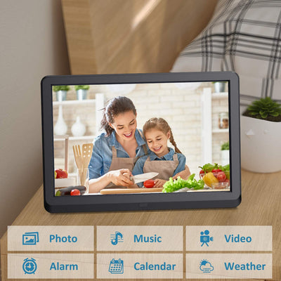 Fambrow Digital Photo Frame 8 inch FHD, 1920x1080 Full IPS Display with Photo/Music/Video Player/Calendar/Alarm, Brightness with Remote Control