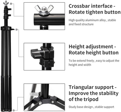 BEJOHU 2x3m/ 6.5ft x 10ft Adjustable Portable Photo Studio Backdrop Background Support System Stand 2x 2m Light Stands + 4 Crossbar + Carry Case