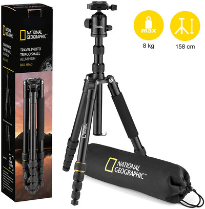 National Geographic Travel Photo Tripod Kit with Monopod, Aluminium, Twist Locks, Load up 8 kg, Carrying Bag, Ball Head, Quick Release, NGTR002T