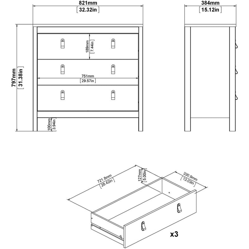 Benjamin Black Chest of Drawers With 3 Drawers