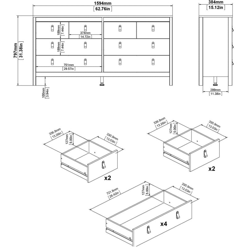 Benjamin White Double Dresser Chest 4+4 Drawers