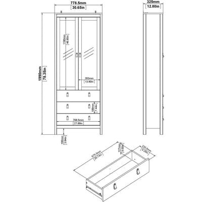 Benjamin White Display Cabinet With Glass 2 Doors + 3 Drawers