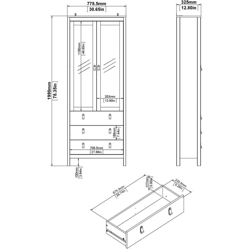 Benjamin White Display Cabinet With Glass 2 Doors + 3 Drawers