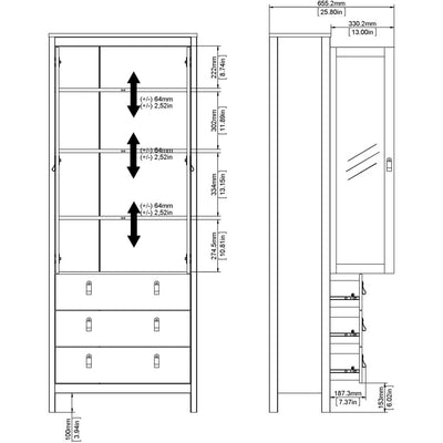 Benjamin White Display Cabinet With Glass 2 Doors + 3 Drawers