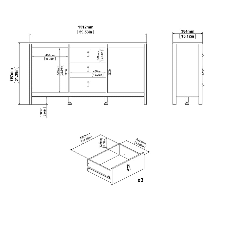 Barcelona Sideboard 2 doors + 3 drawers in White 725796704949