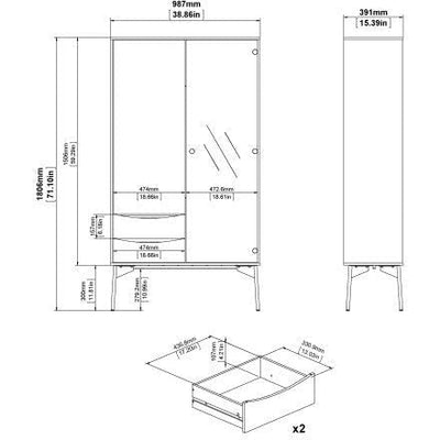 Freya Walnut & White Cabinet 1 Door + 1 Glass Door & 2 Drawers