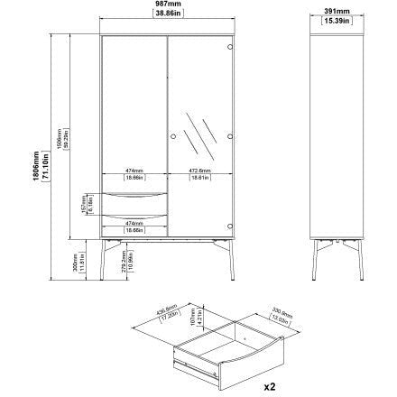 Freya Walnut & White Cabinet 1 Door + 1 Glass Door & 2 Drawers