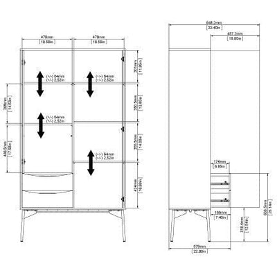 Freya Walnut & White Cabinet 1 Door + 1 Glass Door & 2 Drawers