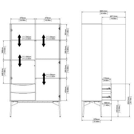 Freya Walnut & White Cabinet 1 Door + 1 Glass Door & 2 Drawers