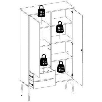 Freya Walnut & White Cabinet 1 Door + 1 Glass Door & 2 Drawers