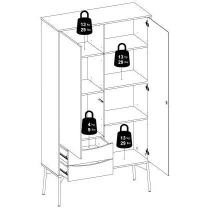 Freya Walnut & White Cabinet 1 Door + 1 Glass Door & 2 Drawers