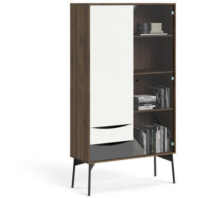 Freya Walnut & White Cabinet 1 Door + 1 Glass Door & 2 Drawers