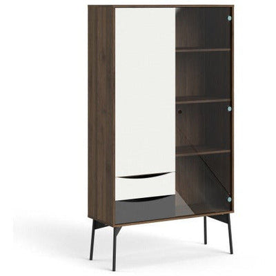 Freya Walnut & White Cabinet 1 Door + 1 Glass Door & 2 Drawers