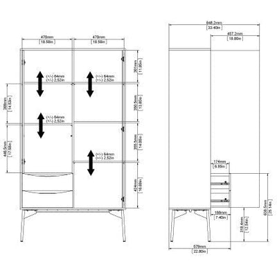 Freya White & Grey Cabinet 1 Door + 1 Glass Door & 2 Drawers