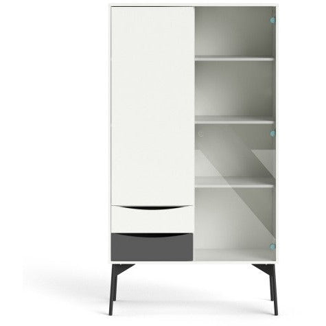 Freya White & Grey Cabinet 1 Door + 1 Glass Door & 2 Drawers