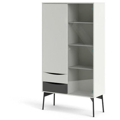 Freya White & Grey Cabinet 1 Door + 1 Glass Door & 2 Drawers