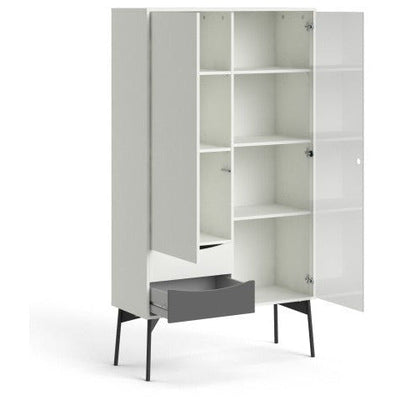 Freya White & Grey Cabinet 1 Door + 1 Glass Door & 2 Drawers