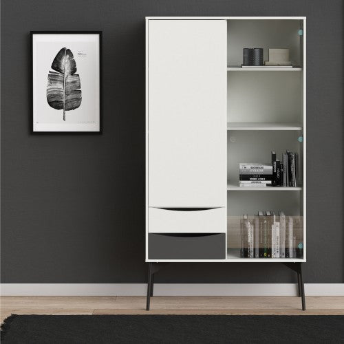 Freya White & Grey Cabinet 1 Door + 1 Glass Door & 2 Drawers