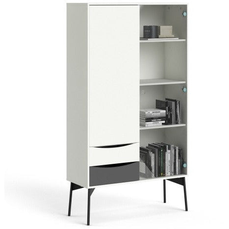 Freya White & Grey Cabinet 1 Door + 1 Glass Door & 2 Drawers