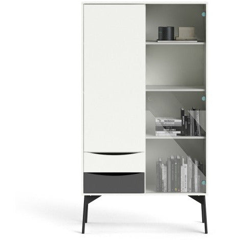 Freya White & Grey Cabinet 1 Door + 1 Glass Door & 2 Drawers