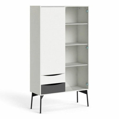 Freya White & Grey Cabinet 1 Door + 1 Glass Door & 2 Drawers