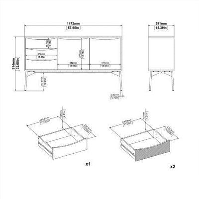 Freya White & Walnut Sideboard 2 Doors + 3 Drawer