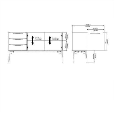 Freya White & Walnut Sideboard 2 Doors + 3 Drawer