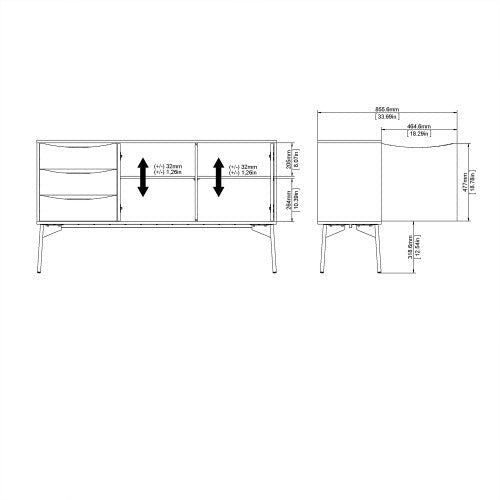 Freya White & Walnut Sideboard 2 Doors + 3 Drawer