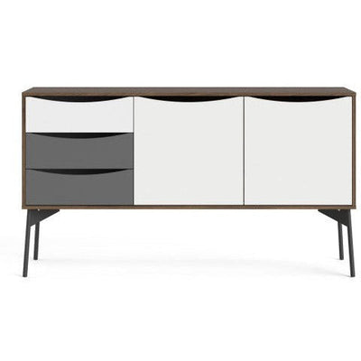 Freya White & Walnut Sideboard 2 Doors + 3 Drawer