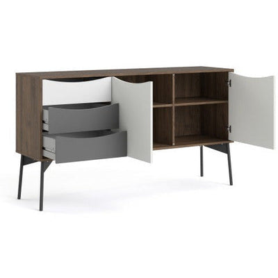 Freya White & Walnut Sideboard 2 Doors + 3 Drawer