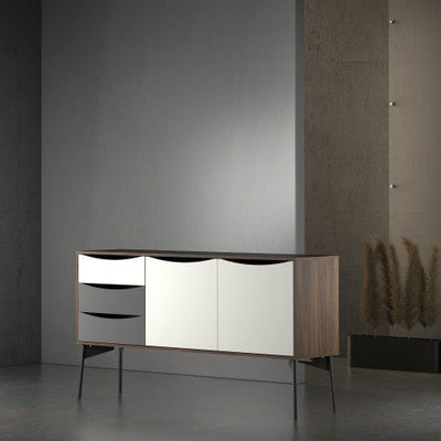 Freya White & Walnut Sideboard 2 Doors + 3 Drawer