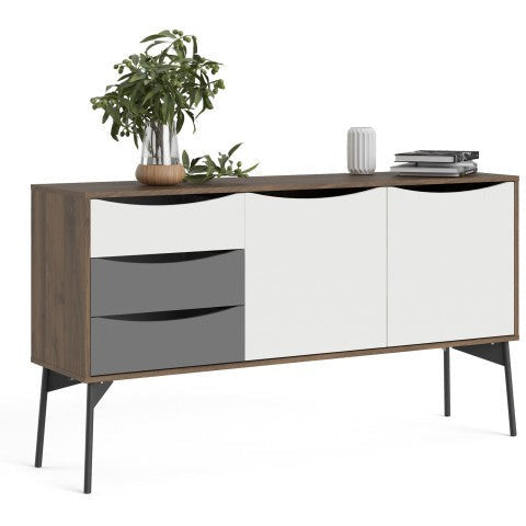 Freya White & Walnut Sideboard 2 Doors + 3 Drawer