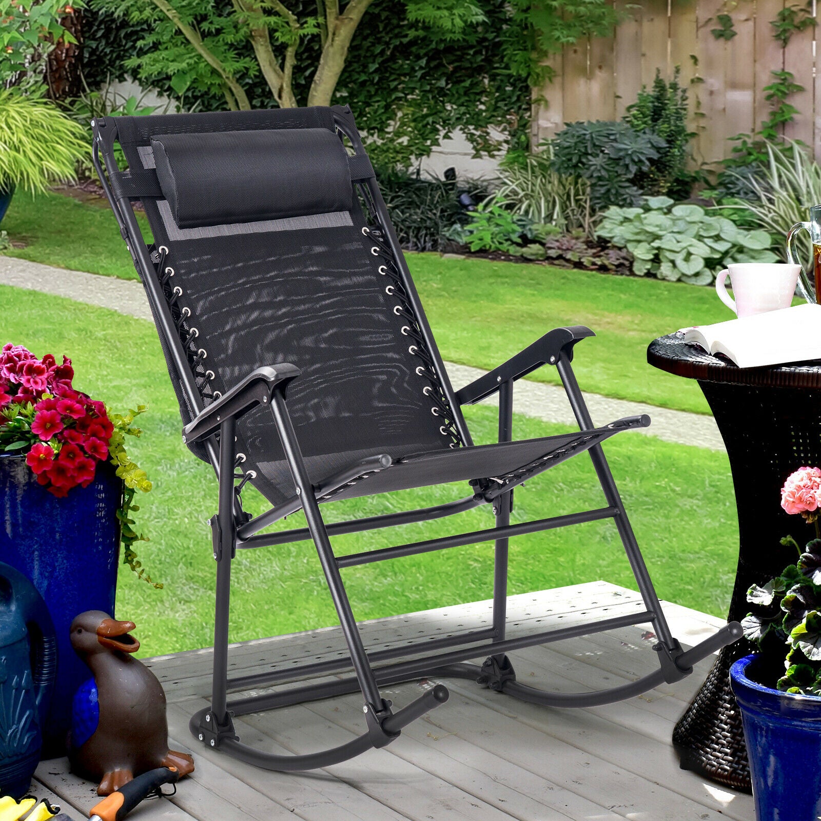 Folding rocking deals chair with canopy