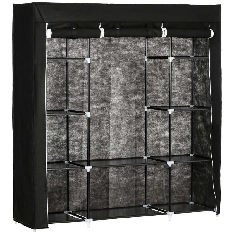 Fabric Wardrobe, Portable With 10 Shelves, Black