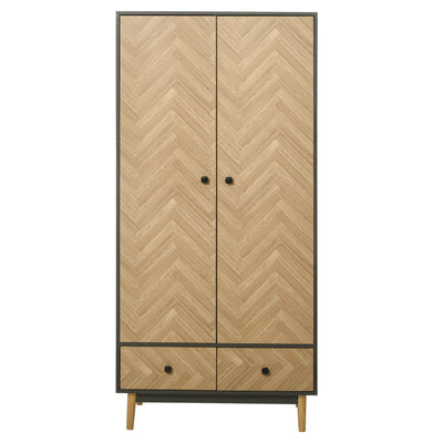 Particle Board Double Door Wardrobe - Grey/Oak