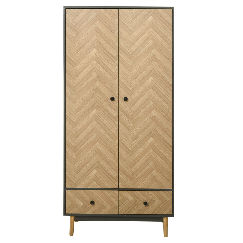 Particle Board Double Door Wardrobe - Grey/Oak