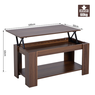 Modern Lift Up Top Coffee Table, 100W X 50D 50/63Hcm Cm - Natural Wood Grain Colour