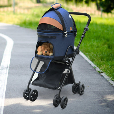 Pet Stroller Pushchair Oxford Cloth 2-in-1 Convertible Blue/Orange