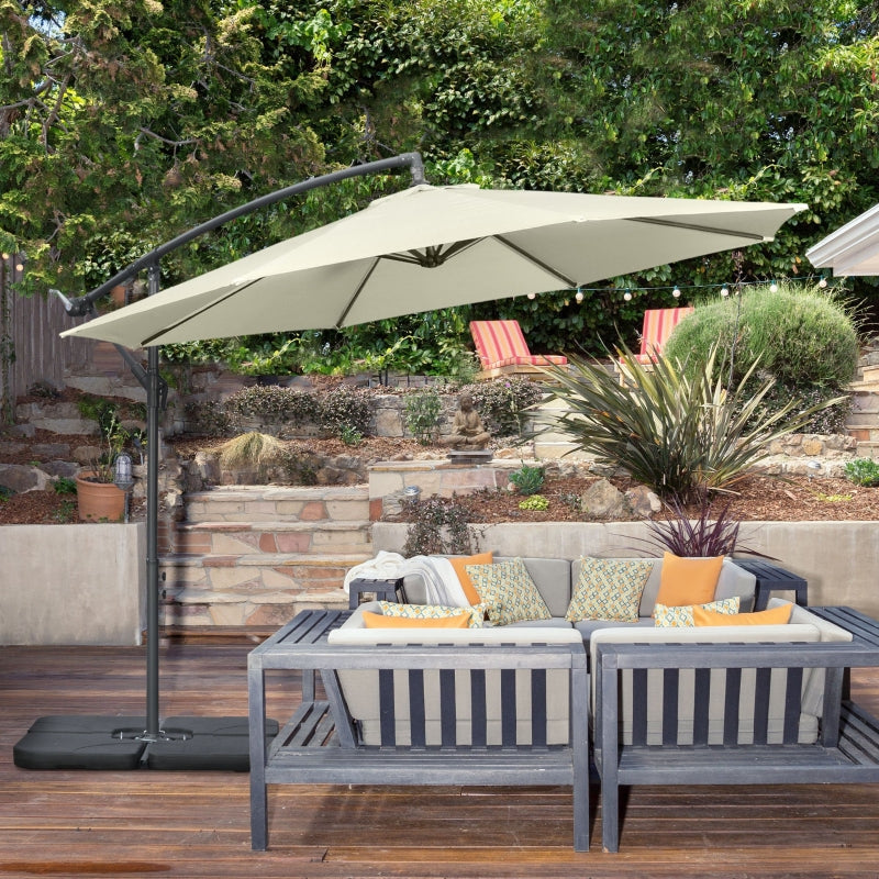 3m Overhanging Garden Parasol, With Weights And Cover - Beige