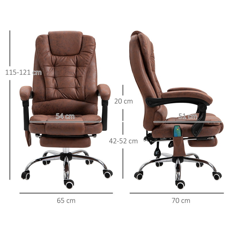 Vinsetto Heated 6 Points Vibration Massage Executive Office Chair Adjustable Swivel Ergonomic High Back Desk Chair Recliner with Footrest Brown