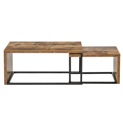 Set Of 2 Coffee Tables Industrial Style Tea Side , Black & Brown