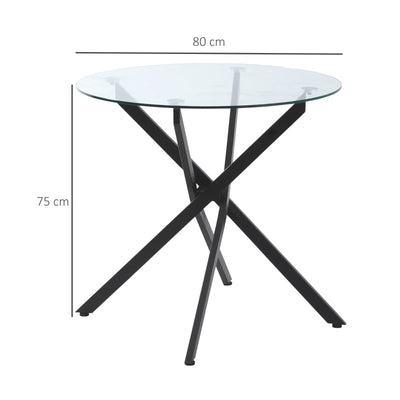 Side Table With Clear Tempered Glass Top Black