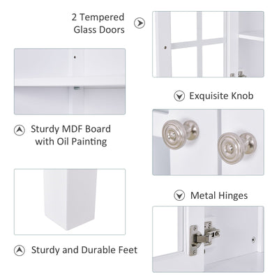 HOMCOM Modern Kitchen Sideboard Storage Cabinet Cupboard with 2 Glass Doors Adjustable Shelf for Dinning Room,Living Room, 80L x 28W x 84Hcm, White