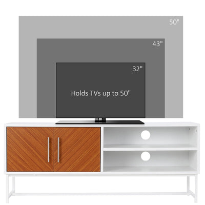 Longline TV Stand, With Wood-Effect Doors - White Brown