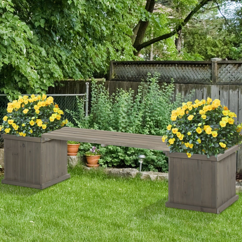 Wooden Garden Planter And Bench Combination Raised Bed For Patio Park