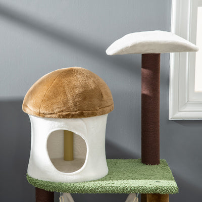 PawHut 100cm Cat Tree, Kitty Activity Center with Mushroom-shaped Condo, Cat Tower with Sisal Scratching Post, Hammock, Green