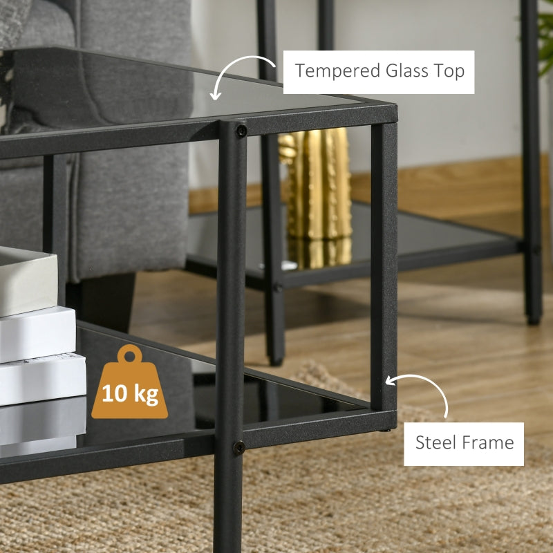 Glass Coffee Table, Centre With 2-Tier Storage Shelf