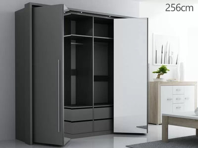 Drako Mirrored Wardrobe - White and Grey