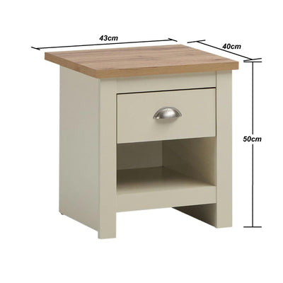 Lisbon 2 Piece Bedroom Set: 1 drawer bedside table / nightstand + 4 drawer chest of drawers in cream & oak